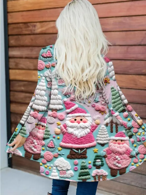 Women's Christmas Santa Claus 3D Printed Casual Cardigan - Ninacloak.com 