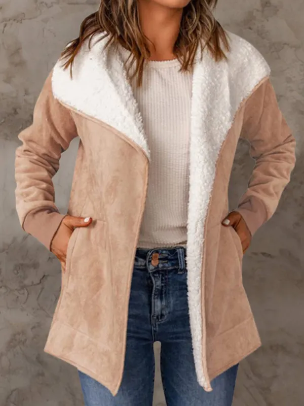 Women's Retro Lapel Suede Fleece Warm Pocket Cardigan Coat - Ninacloak.com 