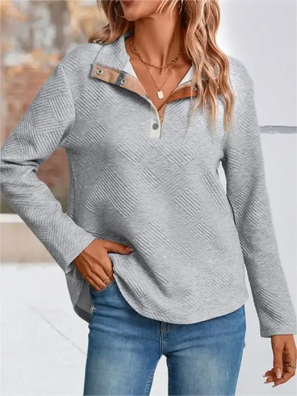 Women's Casual Plaid Button Lapel Long Sleeve Sweatshirt - Pragmaace.com 