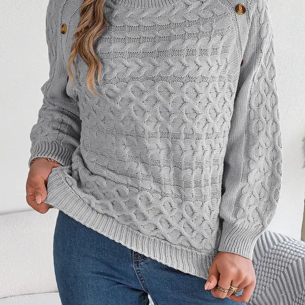 Women's Solid Color Twist Button Lantern Sleeve Pullover Sweater - Cotosen.com 