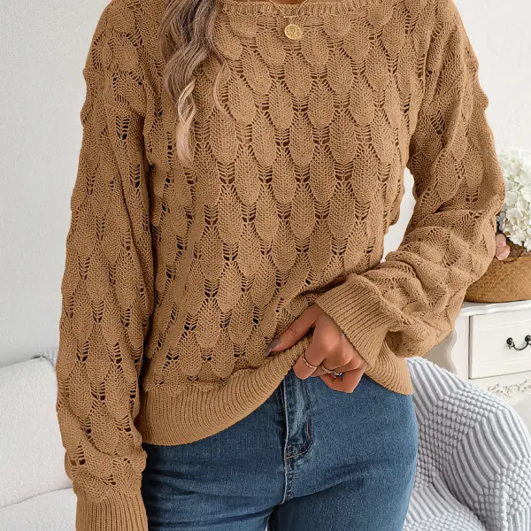 Women's Elegant Casual Feather Hollow One-Neck Off-Shoulder Balloon Sleeve Sweater - Cotosen.com 