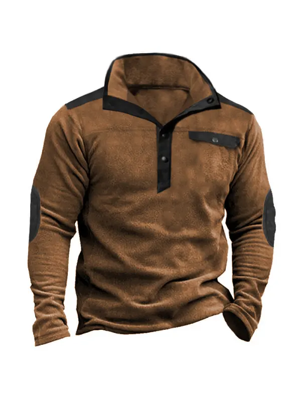 Men's Outdoor Fleece Warm Colorblock Snap Sweatshirt - Ninacloak.com 