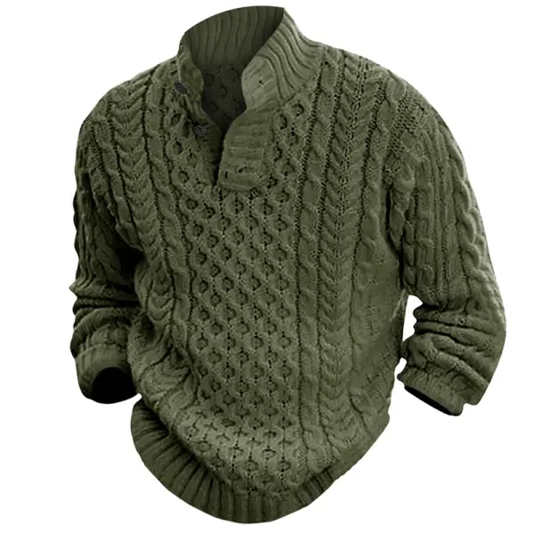 Men's Turtleneck Button Long Sleeve Sweater - Sunhopebloom.com 