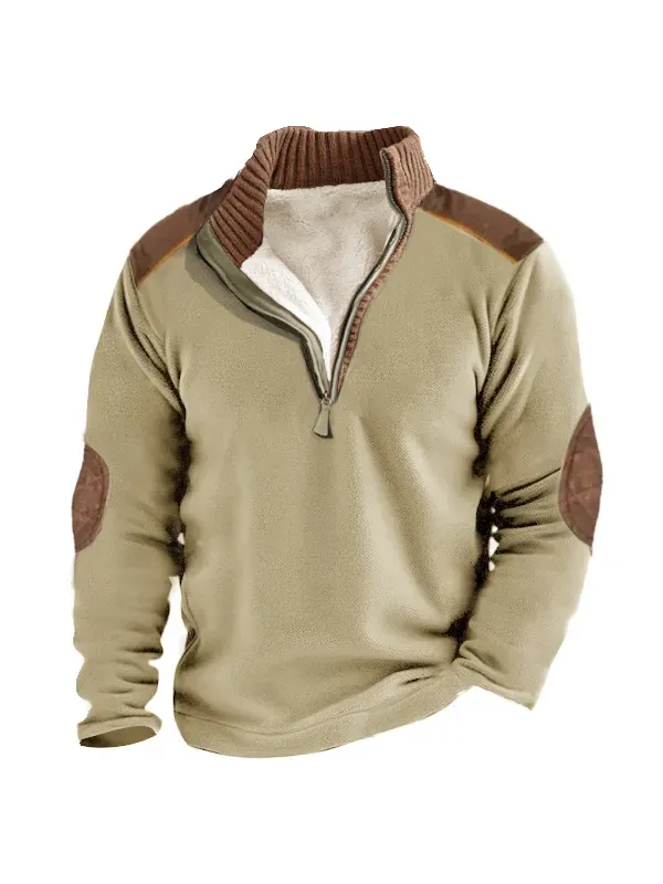 Men's 1/4 Henly Zip Fleece Sweatshirt Outdoor Stand Collar Thick Tactical Top - Ninacloak.com 