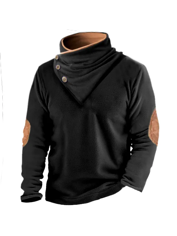 Men's Fleece Shawl Stand Collar Sweatshirt Outdoor Stand Collar Thick Tactical Fleece Top - Ninacloak.com 