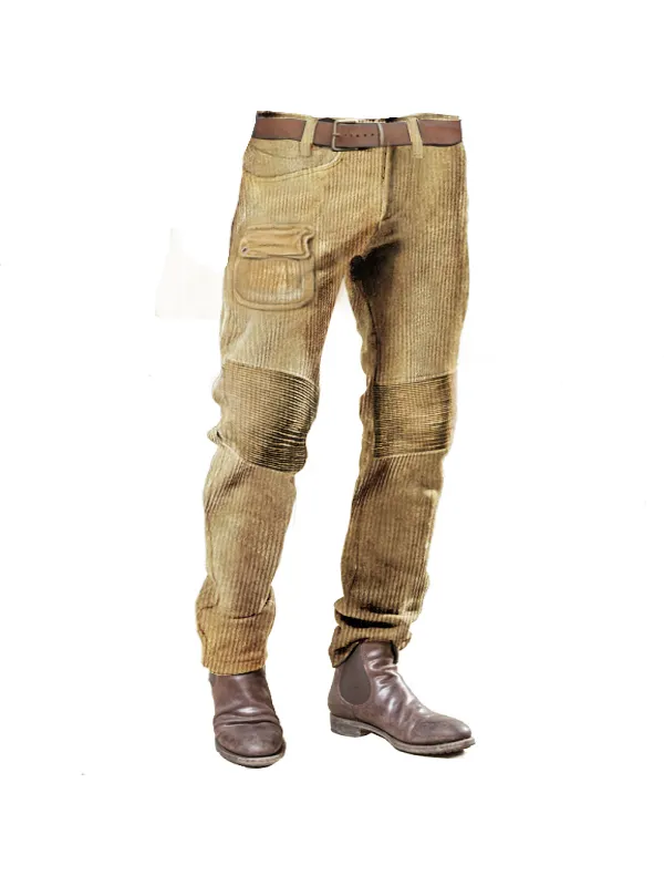 Men Vintage Corduroy Trousers Quilted Outdoor Motorcycle Casual Daily Corduroy Pants - Ninacloak.com 