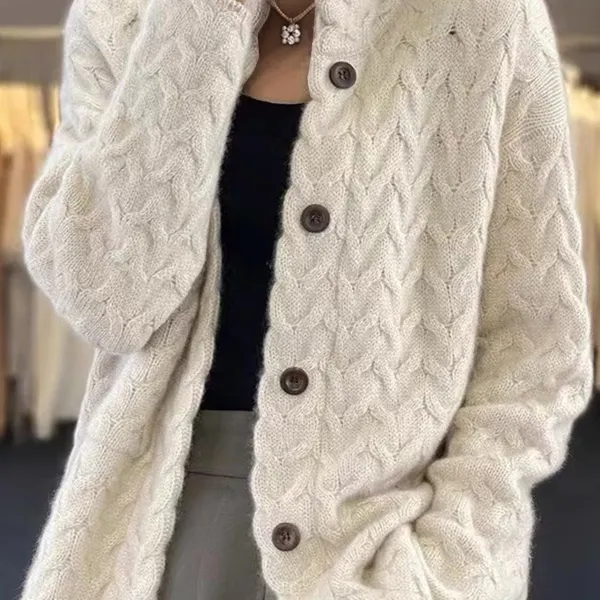 Women's Thickened Twist Stand Collar Loose Solid Color Knitted Sweater Cardigan - Cotosen.com 