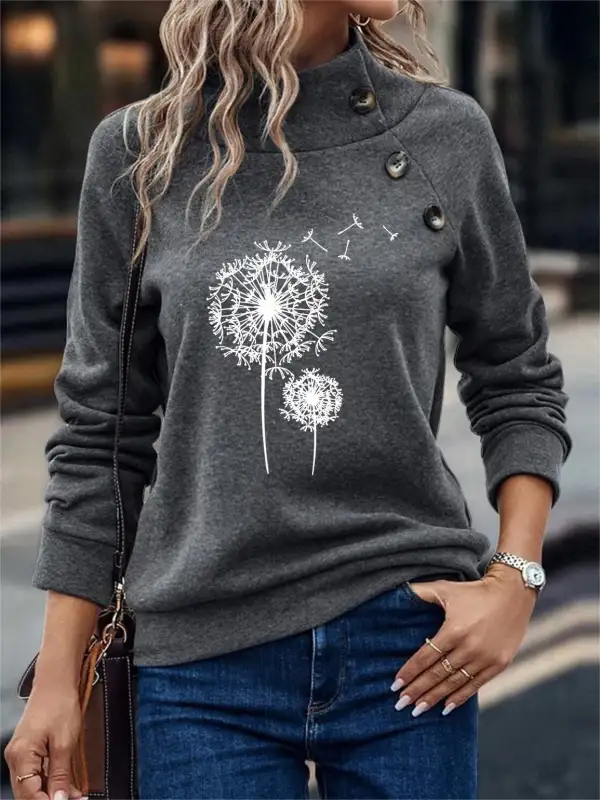 Women's Floral Print Button Stand Collar Casual Sweatshirt - Realyiyishop.com 