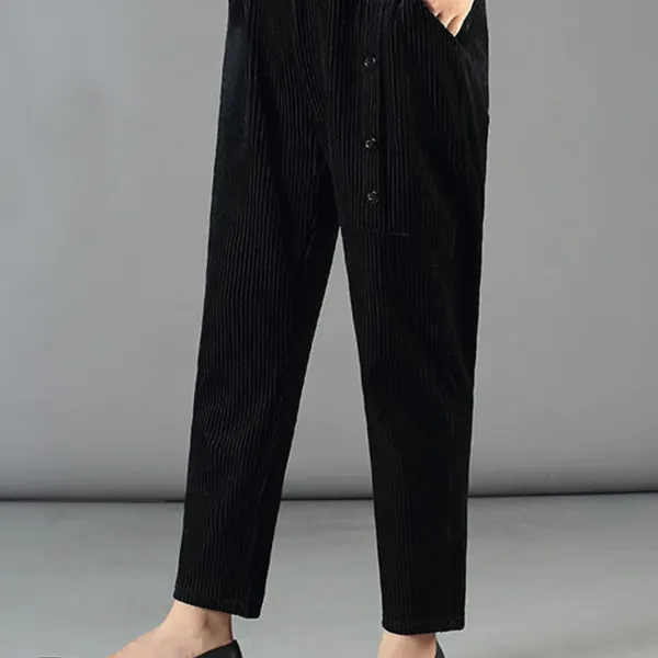 Women's Casual Corduroy Fleece High Waist Tapered Pants - Elementnice.com 