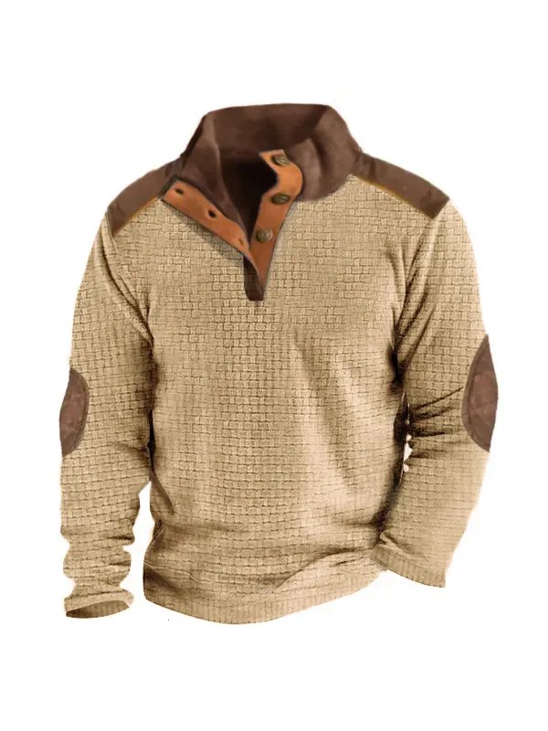 Men's Henly Waffle Sweatshirt Outdoor Stand Collar Thick Tactical Top - Ninacloak.com 