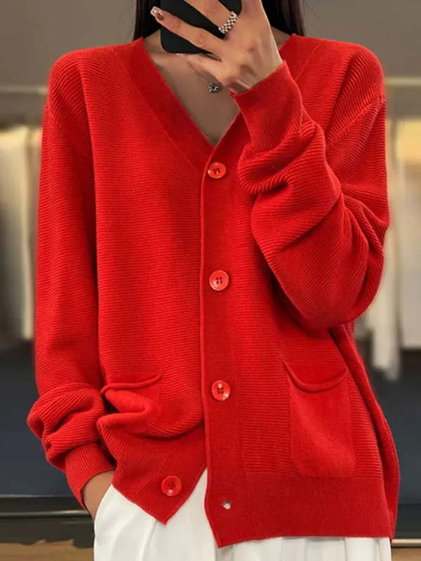Women's V-neck Knitted Cardigan Loose Sweater - Cominbuy.com 