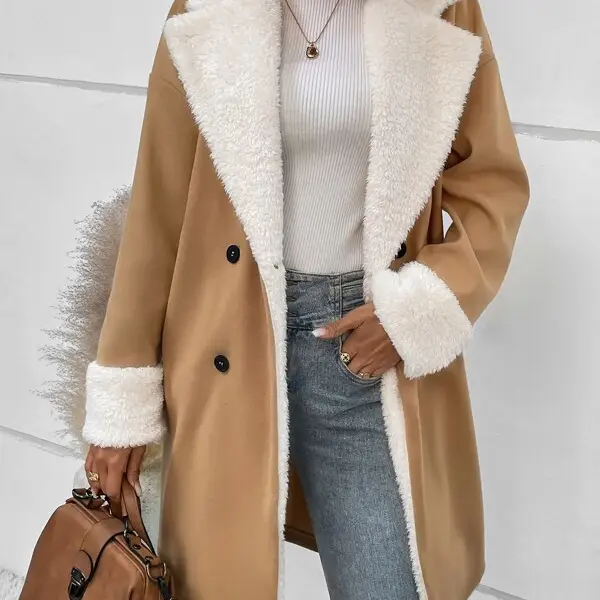 Women's Retro Fleece Lapel Mid-length Woolen Coat - Cotosen.com 