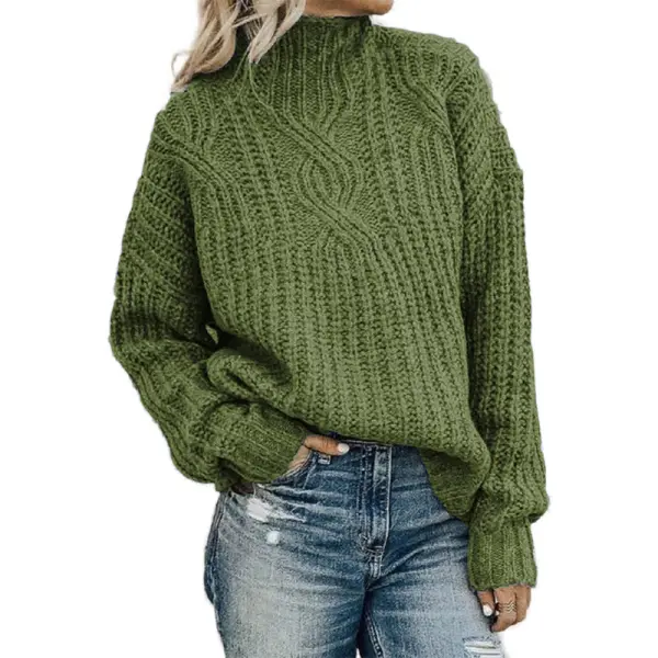 Turtleneck Twist Knitted Pullover - Leanarea.chimpone.com 