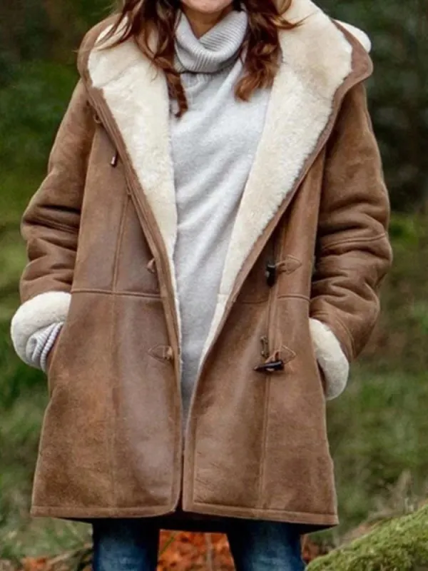 Fold-Over Collar Plush Outerwear - Charmwish.chimpone.com 
