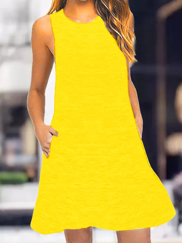 Casual Solid Color Round Neck Dress - Charmwish.chimpone.com 