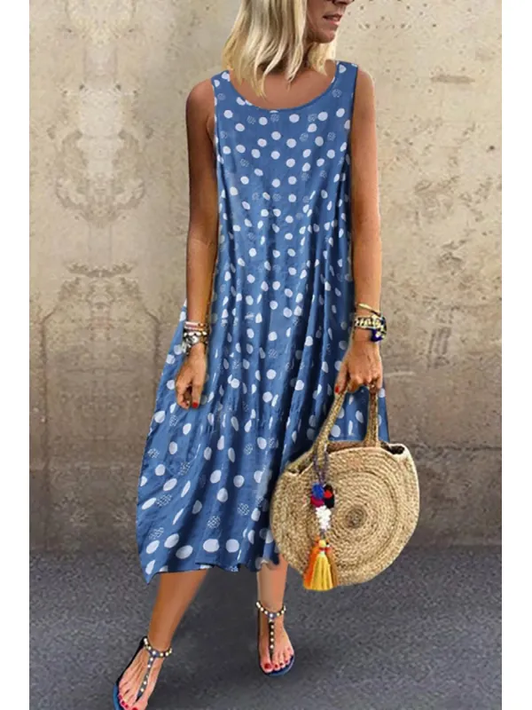 Bohemian Polka Dot Round Neck Sleeveless Dress - Charmwish.chimpone.com 