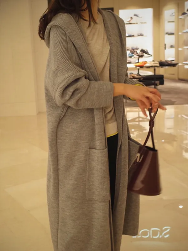 Hooded  Plain  Long Sleeve Coats - Charmwish.chimpone.com 