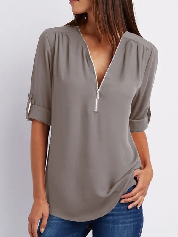 Zips  Plain Shirts&Blouses - Charmwish.chimpone.com 