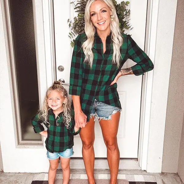 Green Plaid Long Sleeve Shirt For Mom And Me Only $15.96 - Lukalula.com 