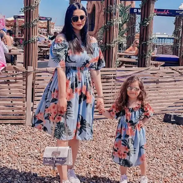 Sweet Flower Print Blue Dress Mom Girl Matching Dress Only $26.54 - Lukalula.com 