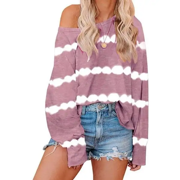 Maternity Tie-dye Stripe Printing Loose Long-sleeved Round Neck T-shirt - Lukalula.com 