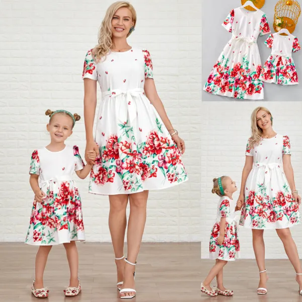 Sweet Red Flower Print Mom Girl Matching Dress Only $27.87 - Lukalula.com 