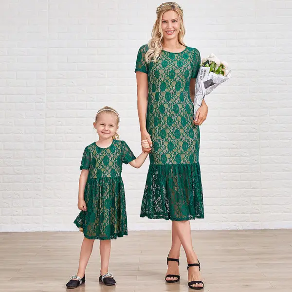 Sweet Green Lace Mom Girl Matching Dress Only $38.78 - Lukalula.com 