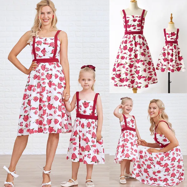 Sweet Rose Red Flower Mom Girl Matching Dress Only $28.11 - Lukalula.com 