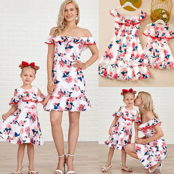 Sweet Red Flower Print Mom Girl Matching Dress Only $33.16 - Lukalula.com 