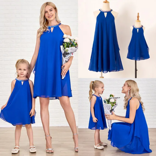 Sequined Halter Blue Mom Girl Matching Dress Only $29.81 - Lukalula.com 