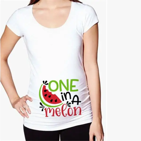 Maternity Watermelon Pattern Mom Cute White Short Sleeve Crew Neck T-Shirt - Lukalula.com 