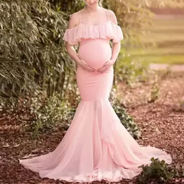 Ruffles Trailing Maternity Photography Chiffon Dress - Lukalula.com 