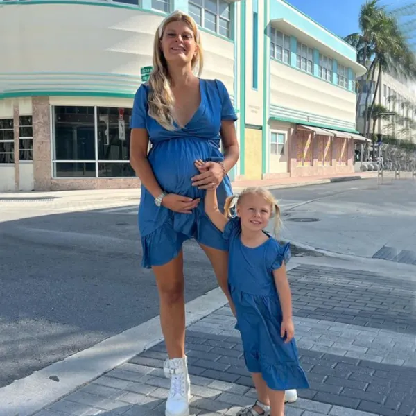 Sweet Denim Short Sleeve Mom Girl Dress Only $41.45 - Lukalula.com 