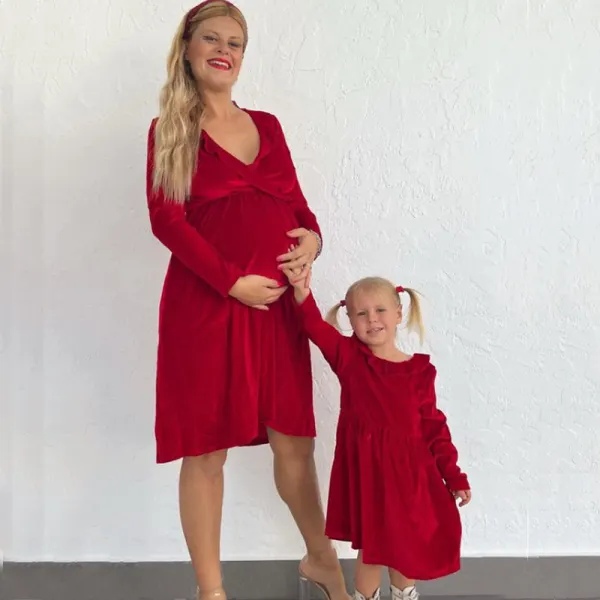 Red Velvet Mom and Girl Matching Dress Only $31.68 - Lukalula.com 