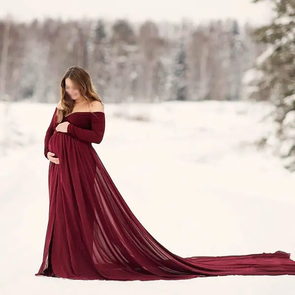 Maternity Off-Shoulder Stretch Long Dress - Lukalula.com 