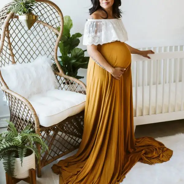 Maternity Elegant Stitching Lace Photoshoot Dress - Lukalula.com 