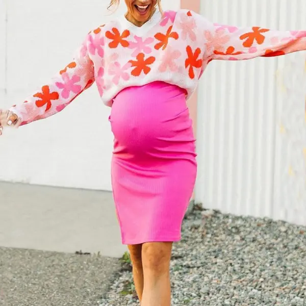 Maternity Fashionable Rose Sleeveless Dresses Split Dress - Lukalula.com 