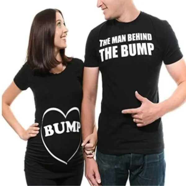 Maternity Black Letters The Man Behind The Bump Print Short Sleeve T-Shirt Couples Outfit - Lukalula.com 