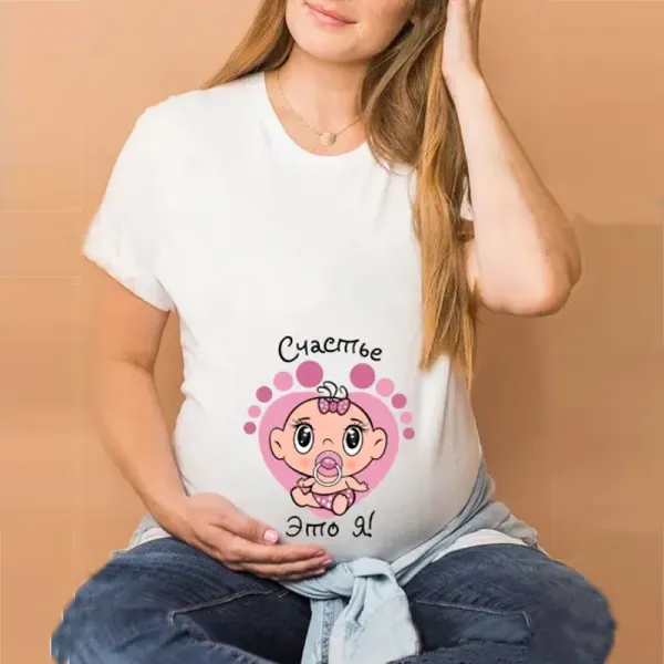 Maternity Love Cartoon Cute Letter Printing Round Neck Short Sleeves Tops - Lukalula.com 