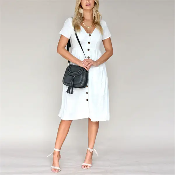 Maternity Button Versatile Pocket Short Sleeve Dress Only $35.63 - Lukalula.com 