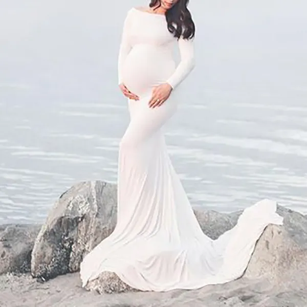 Maternity Sexy Solid Long Sleeve Photoshoot Dress Plus Size Maternity Dresses - Lukalula.com 
