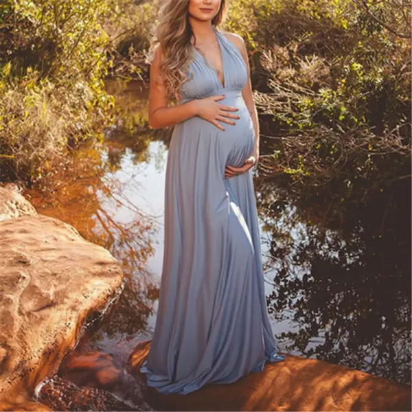 Maternity Elegant V-neck Sleeveless Solid Dress Only $46.36 - Lukalula.com 