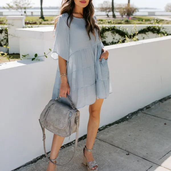 Maternity Tiered Pocketed Tunic Dress Only $39.11 - Lukalula.com 