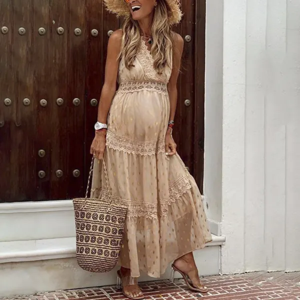 Maternity Lace chiffon sleeveless dress - Lukalula.com 