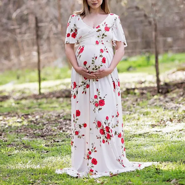 Maternity Floral Print Long Dress - Lukalula.com 