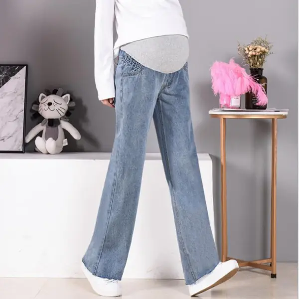 Maternity Casual Denim Wide-Leg Trousers Only $59.39 - Lukalula.com 