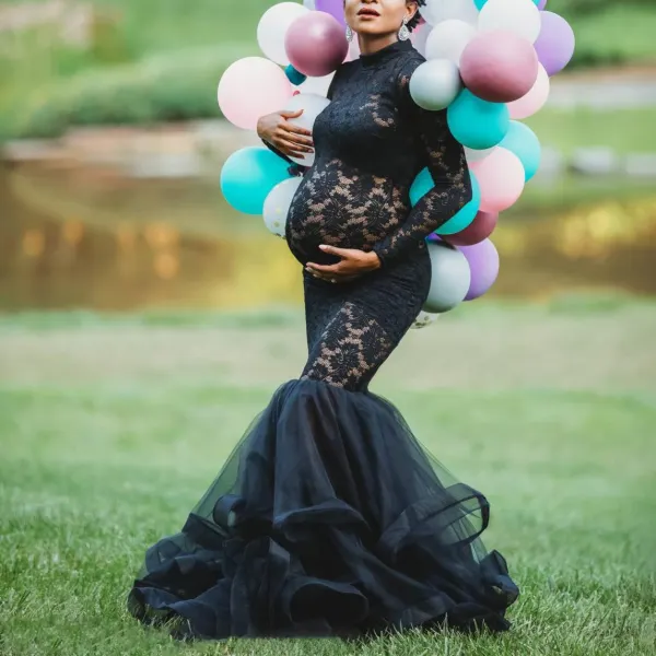 Maternity Photoshoot Dress Fishtail Black Lace Maxi Tutu Dress Only $82.40 - Lukalula.com 