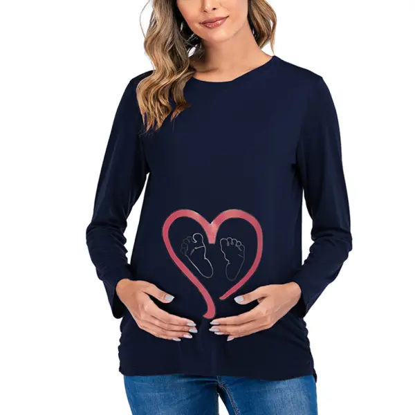 Maternity Heart Print Long Sleeve T-Shirt Only $31.05 - Lukalula.com 