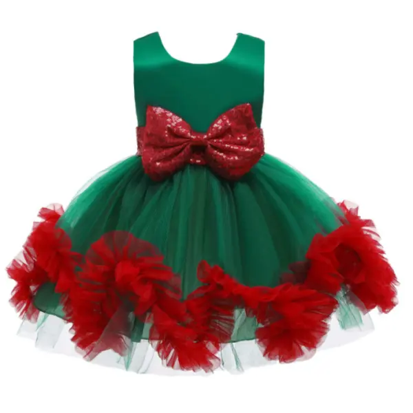 【0M-5Y】Girls Christmas Fold Bow Princess Dress Only $5.99 - Popopieshop.com 