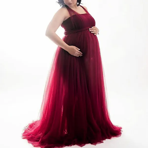 Maternity Multicolor Backless Mesh Photo TuTu Maternity Dress - Lukalula.com 